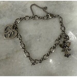 James Avery 925 Sterling Silver Charm Bracelet 2 Charms Adorned Angel And "A"